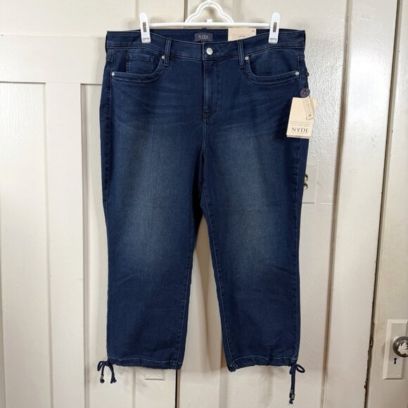 NYDJ Capri With Drawcord Hem Pilar Regular 16 Blue Dark Wash MARJCP2799 - Picture 3 of 15